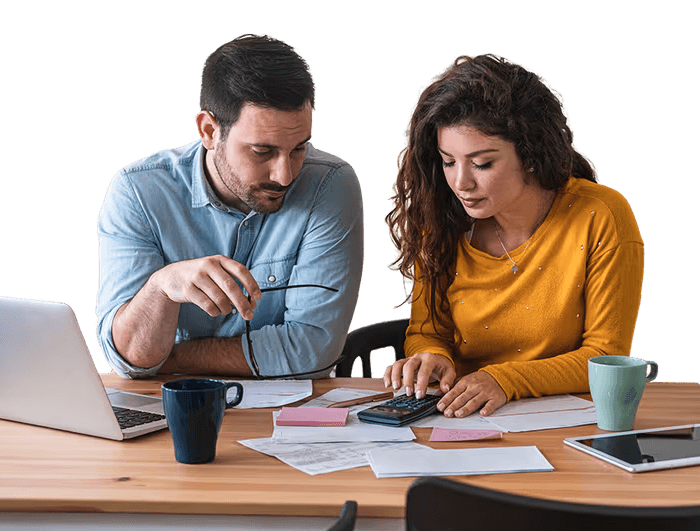 Couple with calculator