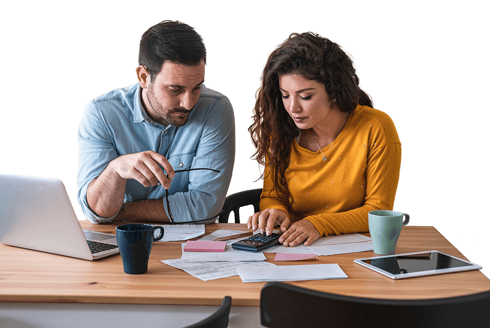 Couple with calculator